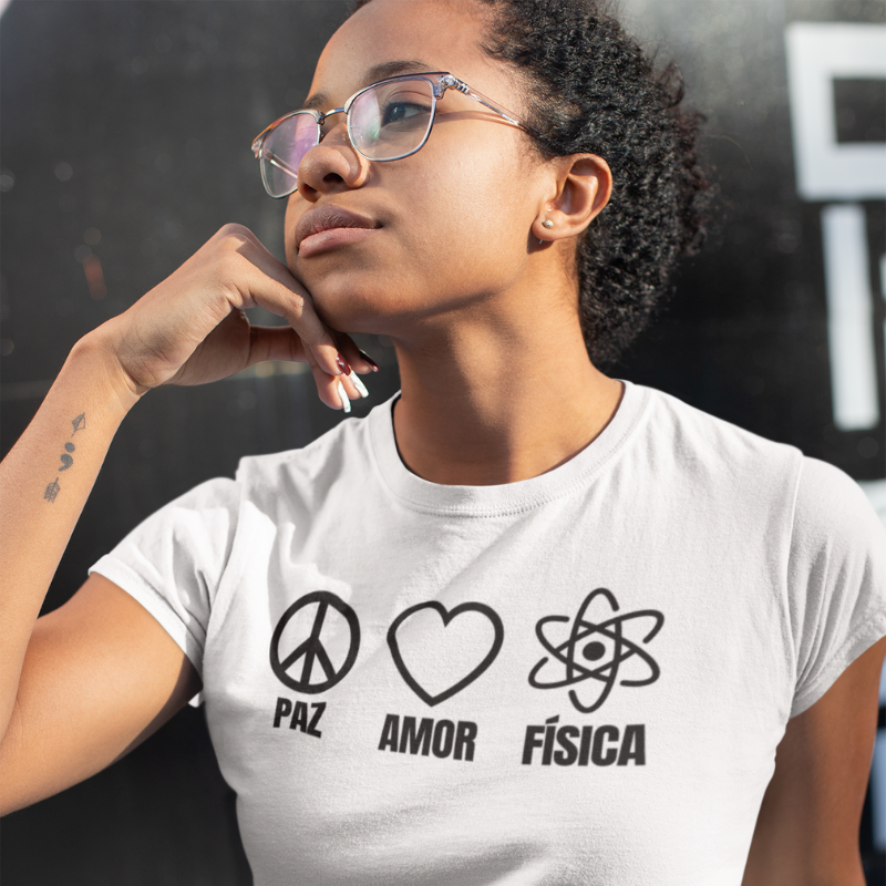Camiseta Paz, Amor e Física