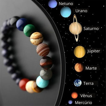 Bracelete do Sistema Solar: Planetas, Galáxia, Universo - Pedras Naturais