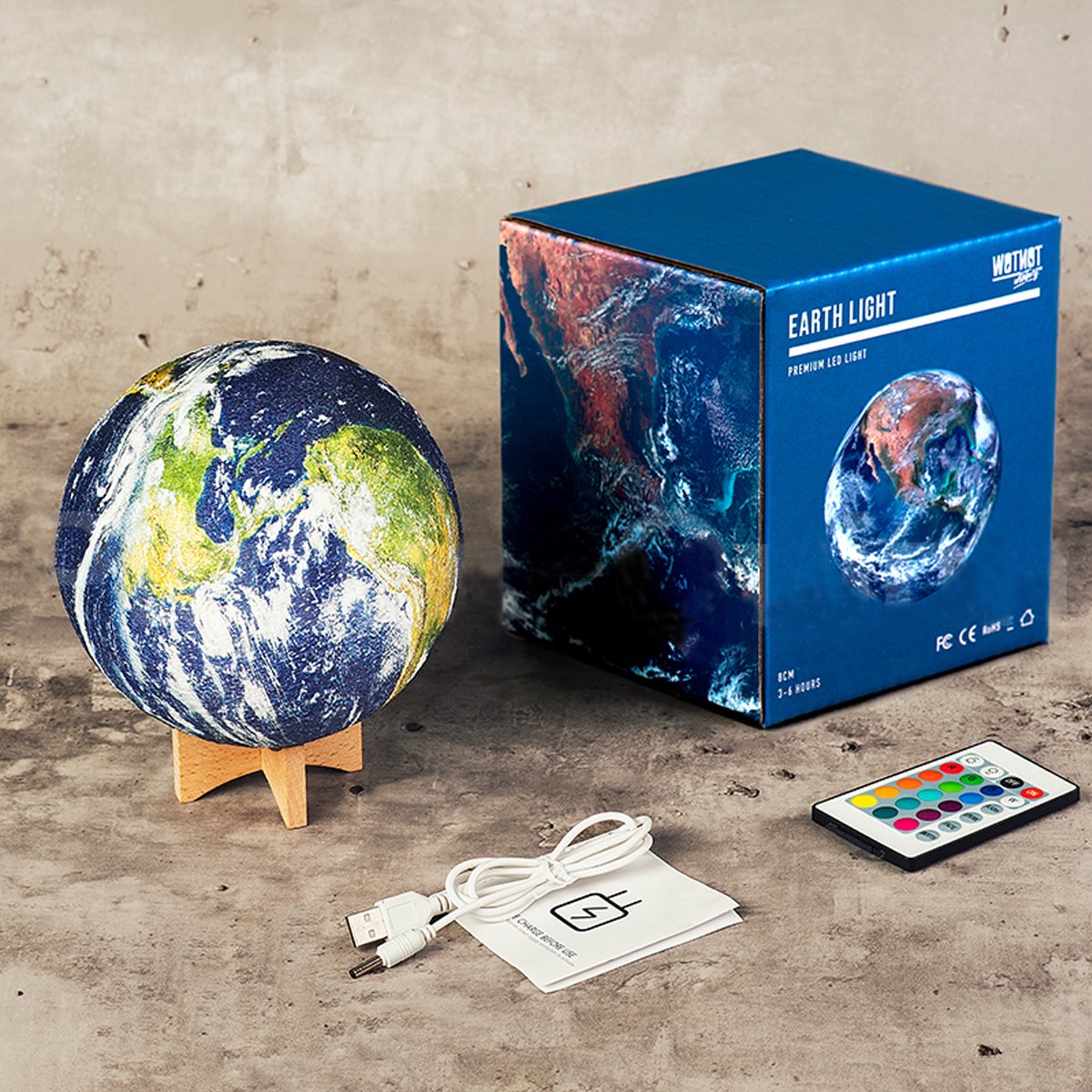 Luminária 3D de LED RGB Planeta Terra - 16 Funções De Cores e Controle Remoto
