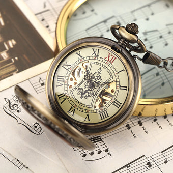 Relógio de Bolso Mecânico de Madeira Maciça e Aço Inoxidável - Estilo Vintage, Steampunk