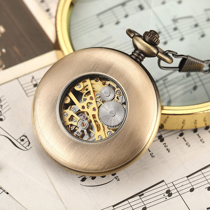 Relógio de bolso vintage de bronze com corrente e corrente para presente de  quartzo : : Moda