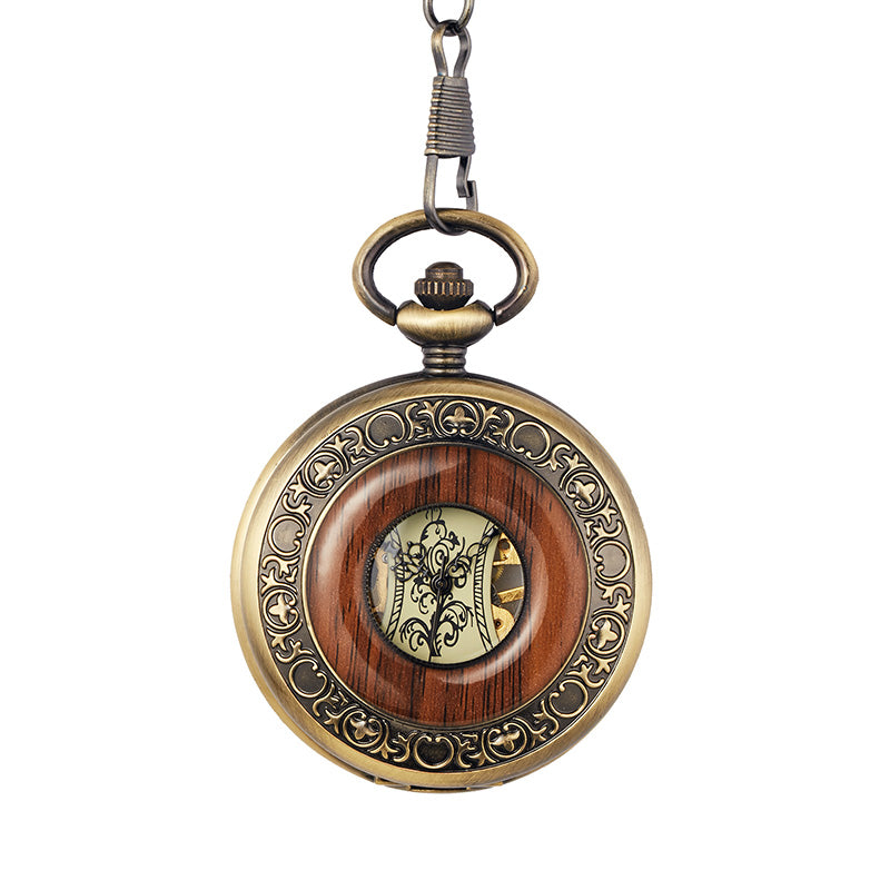 Relógio de Bolso Mecânico de Madeira Maciça e Aço Inoxidável - Estilo Vintage, Steampunk