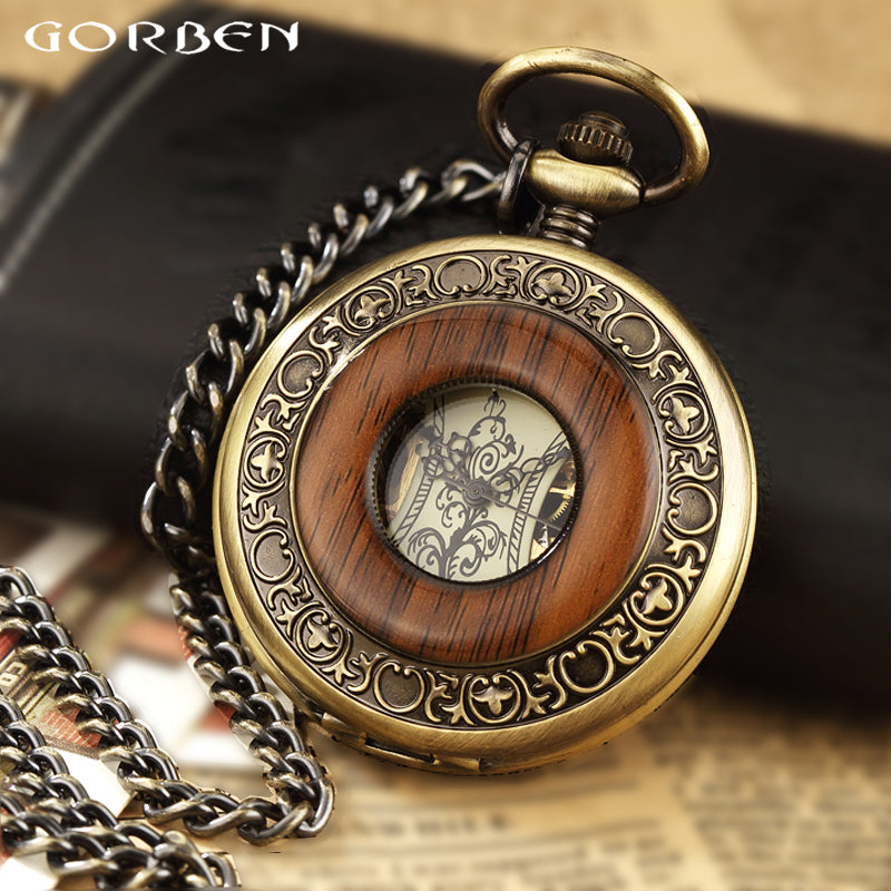 Relógio de Bolso Mecânico de Madeira Maciça e Aço Inoxidável - Estilo Vintage, Steampunk