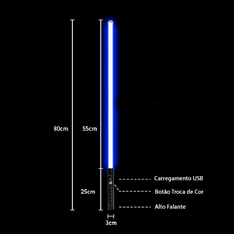 Sabre de Luz Metálico 80cm com LED RGB e Efeitos Sonoros