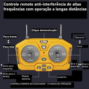 Escavadeira RC - Escala 1:20 - 11 Comandos por Controle Remoto