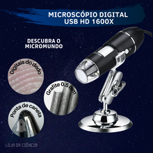 Microscópio Digital Eletrônico USB - Câmera Endoscópio ampliação ajustável de até 1600x