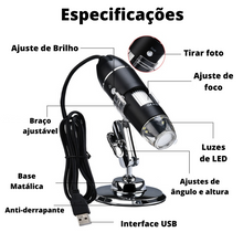 Microscópio Digital Eletrônico USB - Câmera Endoscópio ampliação ajustável de até 1600x